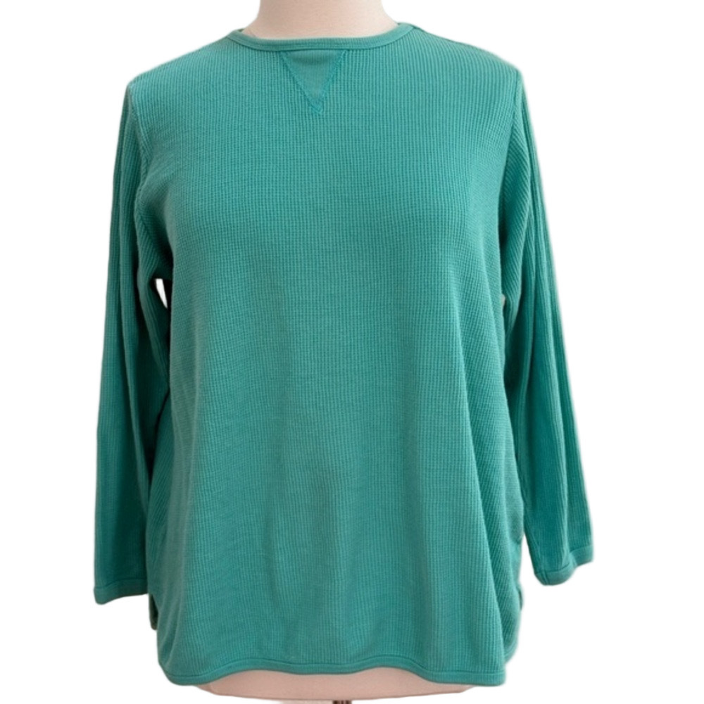 Woman Within Sea Green Thermal Weave Long Sleeve Top